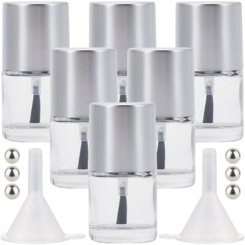 GORGECRAFT 14Pcs 10ml Empty Nail Polish Glass Bottles with Brush Silver Transparent Nail Polish Containers with Funnel and Mixing Ball Beads Travel Subpackage Kit for Nail Art Container