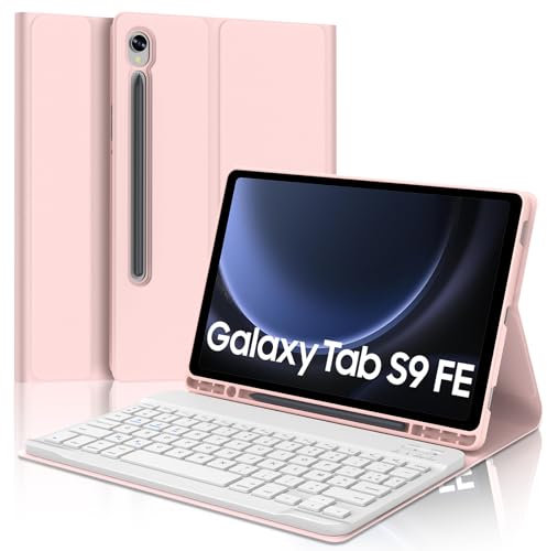 SENGBIRCH Coque Clavier pour Samsung Galaxy Tab S10 FE 2025/S9 FE 10.9 Pouces - AZERTY Français Clavier Détachable sans Fil Bluetooth, Étui pour Samsung Galaxy Tab S9 11'', Rose Clair