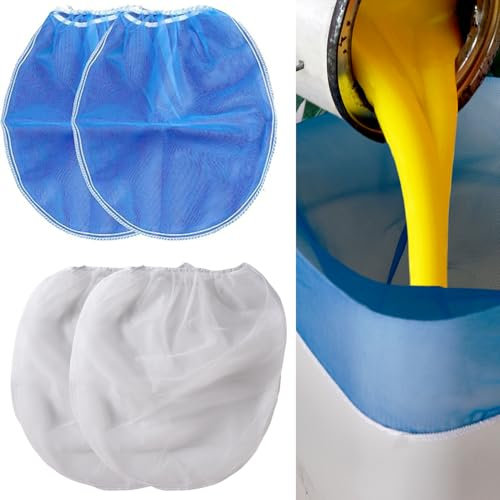 4pcs Paint Strainer Bags, Gallon Paint & Liquid Filter Bags White Fine Mesh Bucket Strainer with Elastic Top Opening Paint Filtering Bag for Paint Gardening Hydroponics（Blue，While）