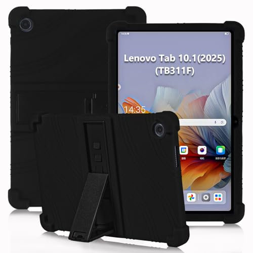 ATOOZ for Lenovo Tab 10.1 2025 Case (TB311FU/TB311XU),Soft Silicone Shockproof Kids Case for Lenovo Tab 10.1 inch 2025 Tablet with PC Stand (Black)