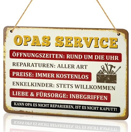 Opa Geschenk Geburtstag, Opas Service Schild Geschenk für Opa zum Geburtstag zur Weihnachten Lustig, Opas Werkstatt Schild Vatertagsgeschenk Geburtstagsgeschenk für Opa Bester Opa Geschenk