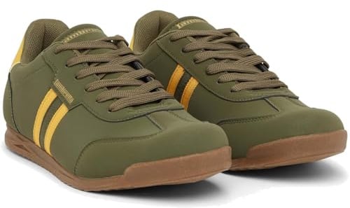 Lambretta Mens Tackle Retro Low Rise Mod Trainers - Khaki/Gold - 6 UK