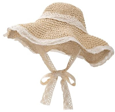THXFUNAREA Sombrero Mujer Sombrero de paja plegable para mujer, protección UV UPF 50+, sombrero de verano para playa y actividades al aire libre, Talla única