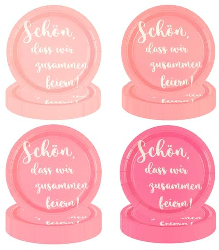 EVYIENEN 48 Stück Rosa Farbverlauf Geburtstag Pappteller, Pappteller Partyset Spruch Schön, dass wir zusammen feiern, 4 Designs Für Zum Weihnachten Geburtstag Hochzeiten Jubiläums