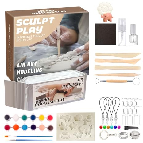 Argile Autodurcissante pour Adultes | Argile Douce et Sûre Séchant à l'Air Avec Peinture de 12 Couleurs,Pâte à Modeler pour Intérieur Extérieur, Famille, École, Peinture, Adolescents et