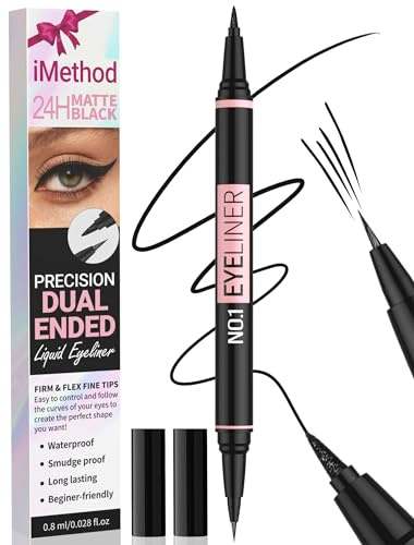iMethod Liquid Eyeliner - Wasserdichter Eyeliner 2-in-1 Dual-Ended Eye Liner mit präziser Pinsel-Spitze und dicker Spitze, schwarzer Liquid Liner-Stift, Matte Finish, langlebig, Smudge-proof, Black