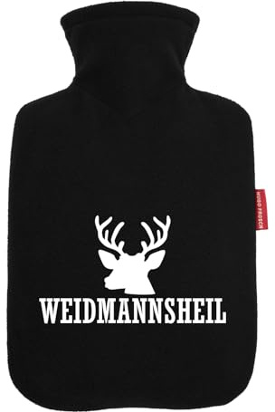 Huuraa Wärmflasche Weidmannsheil Hirsch Jägergruß Geschenk | Veloursbezug Geschenkidee mit Motiv Auslaufsicher mit waschbarem Bezug