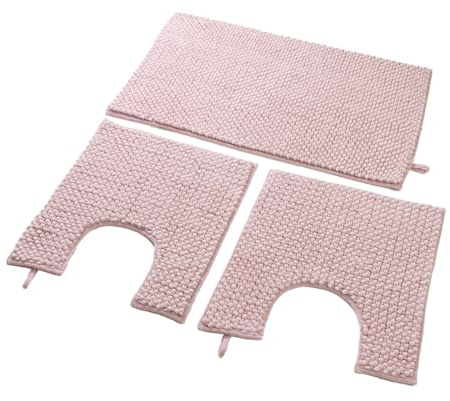 SUSANNA HOME DESIGN Set 3 Tappeti per Bagno Rosa Antiscivolo Super Assorbenti in Ciniglia – Tappetino Doccia o Vasca, Tappeto Bidet, Tappeto WC, OEKO-TEX