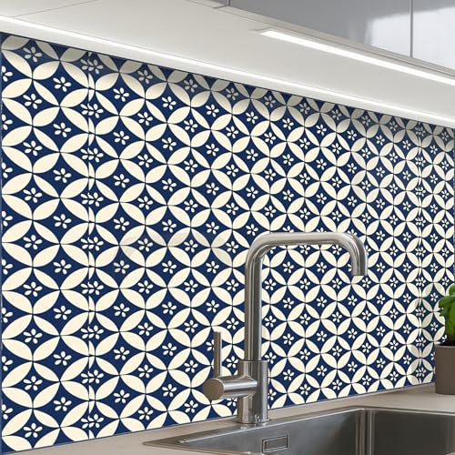 KitchenYeah© Crédence Adhésive Résistant À La Chaleur 60x80 cm Protection Mur Cuisine Panneaux Muraux Adhesif Panneau Decoratif Interieur Japon - Motifs - Bleu