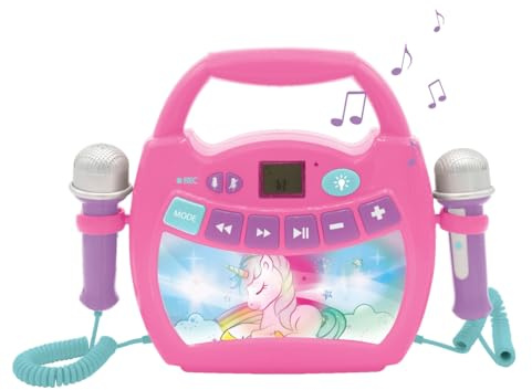 Lexibook, Unicorn Lecteur Karaoké, MP320UNIZLXB | Bluetooth, 2 microphones, transformateur de voix, fonction enregistrement, rechargeable