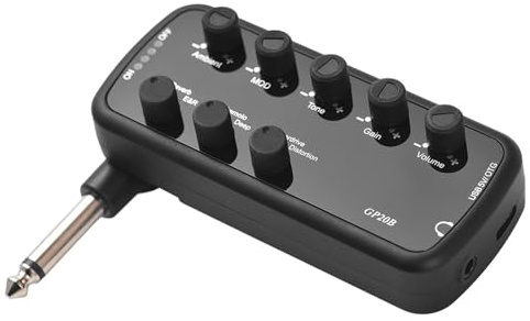 Mini-E-Gitarrenverstärker, Bass, tragbarer Kopfhörer-Gitarrenverstärker, saubere Verzerrung, Overdrive, Reverb mit 3 Effekten, Lautsprechersimulationen, interne OTG-Aufnahme (Black)