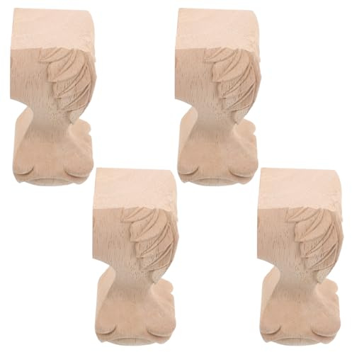 TEHAUX 4 Stück Holzmöbelfüße mit Geschnitztem Muster Beige 12x6cm Möbelbeine für Sofa Bett Couchtisch Schrank Ersatzfüße mit Europäischer Ästhetik