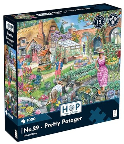 The House of Puzzles No.29 Pretty Potager, 1000 Piece Jigsaw | Garden & Flowers Theme, Artwork by Robert Barry, FSC Certified Board, Deluxe Puzzle Gift for Adults