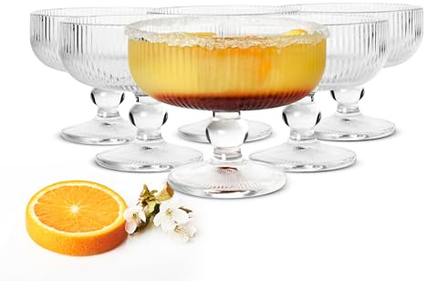 Sendez 6er Set Dessertschalen mit Relief 320 ml – Elegante Cocktailgläser & Martinigläser auf Fuß (Ø 12 cm, Höhe 10 cm) – Eisbecher aus Glas für Cocktails, Eis, Tiramisu & Sorbets