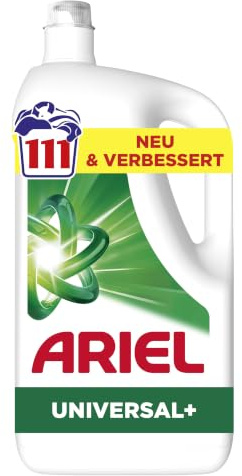 Ariel Flüssigwaschmittel Universal+, 111 Wäschen, Waschmittel flüssig | Mit Fleck-Weg-Power beim 1. Waschen und zuverlässiger Reinigung auch in kaltem Wasser.