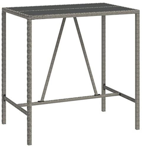 HFMDRMU Bartisch mit Glasplatte aus PE Rattan und Stahlrahmen, Bistrotisch für Terrasse und Außenbereich, Stehtisch mit Grauer Optik und Glasplatte