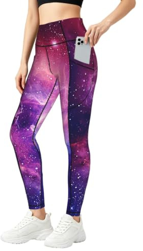 Mexpekil Leggings da donna UK con tasche S-4XL, Cielo Galaxy Stella, L sottile lungo