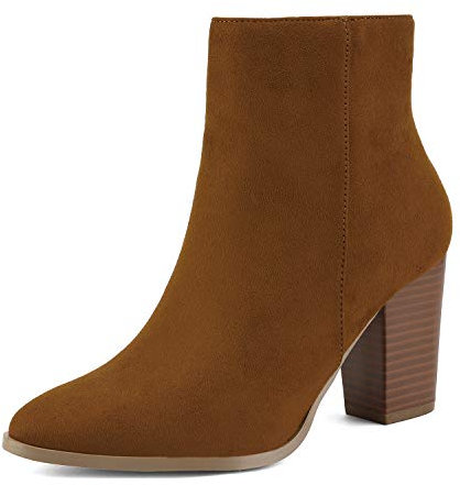 DREAM PAIRS Stivali da Donna Con Grosso Tacco Alto Moda Casual Comodi Stivaletti Donna Con Zip Laterale,Size 38,Marrone Chiaro/Scamosciato,ANITA