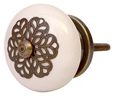 Knober Bouton de meuble en céramique et porcelaine - Blanc - 40 mm - Style maison de campagne shabby chic - Antique AD25