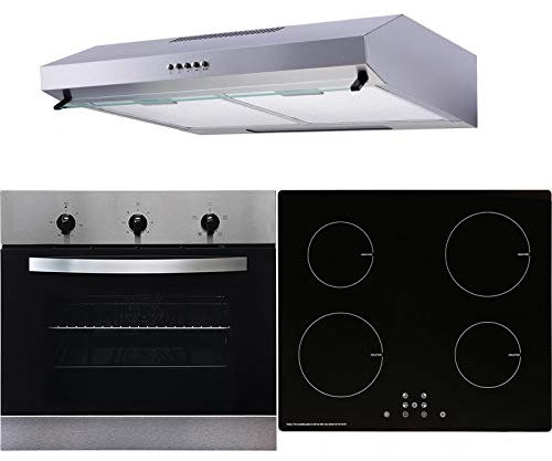 SIA 60cm Stainless Steel Single Oven, 4 Zone Induction Hob And Visor Cooker Hood