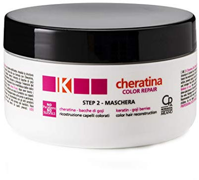 K-Keratin – Color Repair Maske mit Keratin – Keratin-basierte Rekonstruktion für gefärbtes und gebleichtes Haar – angereicherte Formel mit Goji-Beeren-Extrakt – Schritt 2 – Flasche mit 250 ml