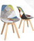KAYELLES Lot de 2 chaises Patchwork Multicolore scandinaves, Large siège Tissu rembourré, Pieds Bois de hêtre Clair Lao
