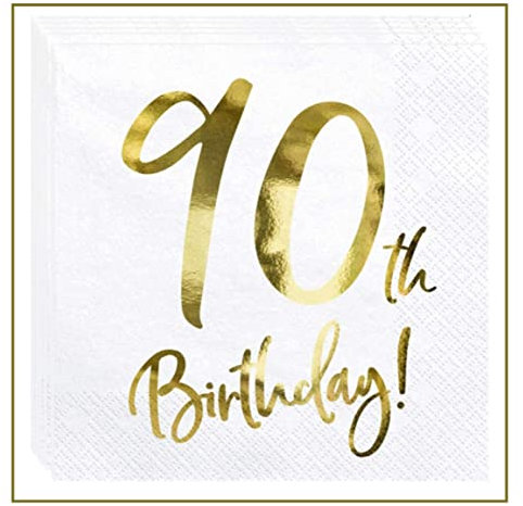 Pack 20 Servietten 90. Geburtstag Edel Gold 90 Papier-Servietten Happy Birthday 90 Geburtstag Partyservietten 33x33cm