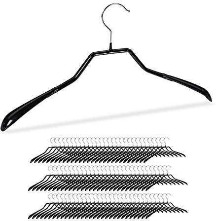 Relaxdays 90 x Anzug Kleiderbügel im Set, breite Schulter, rutschfest, gummiert, aus Metall, Kostüm, Jackenbügel, schwarz