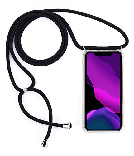 2ndSpring Handykette Schutzhülle kompatibel mit Samsung Galaxy A7 2018/A750 Handyhülle mit Band,Halsband Lanyard Silikonhülle,Schwarz
