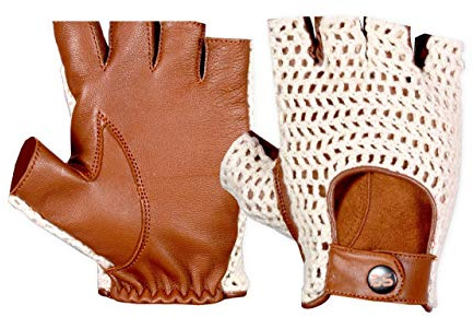 BUSINESS SQUARE BS Guantes Sin Dedos de Medio Dedo de Cuero Sin Forro Estilo Vintage Guantes Deportivos Antideslizantes Con Espalda de Hilo de Ganchillo Para Conducir, Ciclismo, Correr