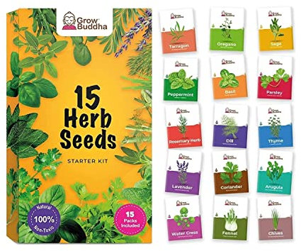 Set di semi di erbe da Grow Buddha -15 varietà di tue erbe fresche con il nostro mix di semi di erbe - Grow Buddha | Idea regalo