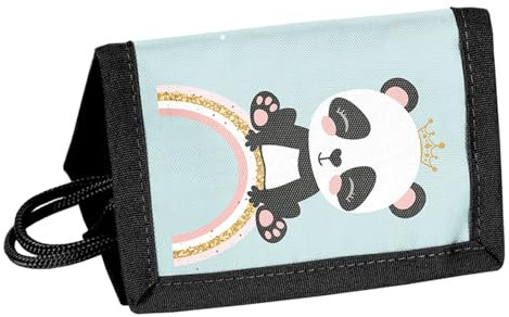 Ragusa-Trade Mädchen Jungen Kinder Geldbeutel Portemonnaie Geldbörse Brustbeutel mit Kordel, tolles Panda und Regenbogen Motiv (24PN), schwarz/türkis, 12 x 8,5 x 1 cm