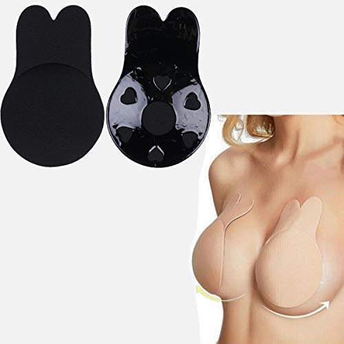 2 Pairs Invisible Lift-Up Bra, Adhesive Bra Anti-Penetration Point Adhesive Bra, Breast Lift Tape Push Up Strapless Nipple Covers (L-Diameter 11CM,Black)