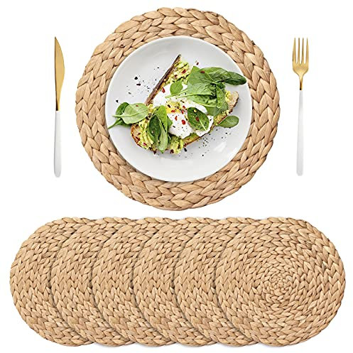 IVAILEX Tovagliette Rattan Rotonde, Sottopiatti Vimini, Confezione da 6 Tovagliette Intrecciate, Tovagliette Naturali in Giacinto D'acqua Intrecciate a Mano (11,8 pollici)