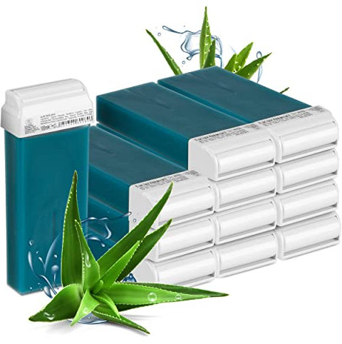 Kosmetex Warmwachspatronen Aloe Vera Wachs, Roll-On Wax Roller mit Rollkopf breit, Waxpatronen, 12x 100 ml