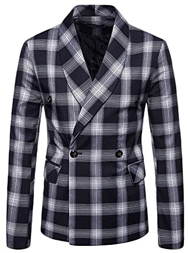 Blazer Homme Veste Casual Elegant Slim Fit Blazer Un Bouton Costume Jacket Veste de Costume à Carreaux Blousons Manteaux Chic Costume d'affaires Mariage Bal,Marine,L
