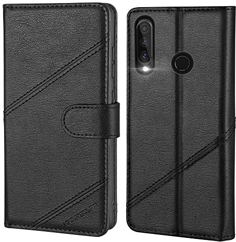 KRAFTCARE Handyhülle für Huawei P30 Lite Hülle | Klapphülle mit Premium PU Leder, 3 Kartenfächer + Geldscheinfach, Ständer, Stoßfeste, RFID Blockierung, Schwarz