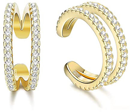 MILACOLATO 925 Sterling Silber Ear Cuff Zirkonia Ohr Manschette Ohrringe für Damen Mädchen Helix Knorpel Ohrclips Non Piercing Ohrringe Knorpel Manschetten Nicht Durchbohrte Ohrringe Gold
