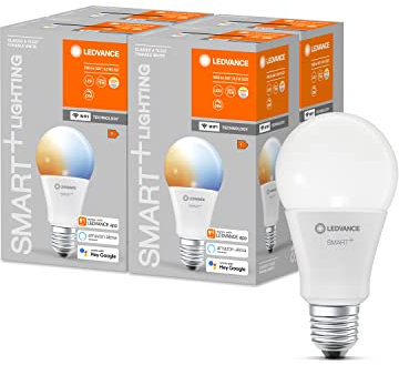 LEDVANCE Smarte LED-Lampe mit WiFi Technologie, Sockel E27, Dimmbar, Lichtfarbe änderbar (2700-6500K), ersetzt Glühlampen mit 75 W, SMART+ WiFi Classic Tunable White, 4er-Pack