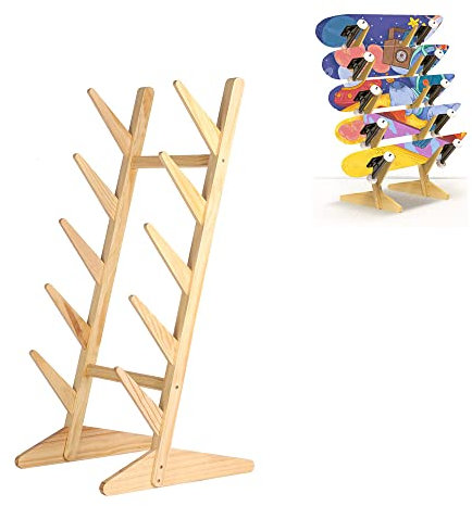 MYOYAY Skateboard-Racks Bodenständer, 5-lagiger Skateboard-Rack-Halter, Holz Skateboard Display Rack zur Aufbewahrung aller Boardtypen, Skateboard, Longboard, Skateboard Deck, Snowboard Bodenregal