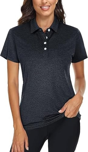 TACVASEN Damen Sportshirts Kurzarm T-Shirts Atmungsaktiv Poloshirts Golf Polohemd Top Sommershirts, Schwarz