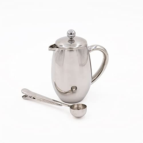 La Cafetière 3 Cup Stainless Steel French Press and Coffee Measuring Spoon with Clip Set