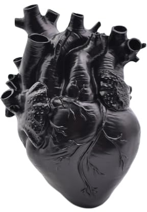 Organförmige Vase in menschlicher Herzform, gruselig, Halloween, Schreibtisch, Blumen, Topfdekoration, mittlere Größe 15,7 x 10,7 cm, Schwarz