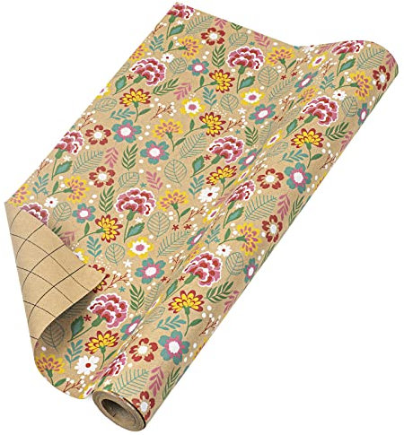 RUSPEPA Rouleau De Papier Cadeau Kraft - Motif Œillet Idéal Pour La Fête Des Mères, Anniversaire, Fête, Anniversaire - 43 cm X 10 m