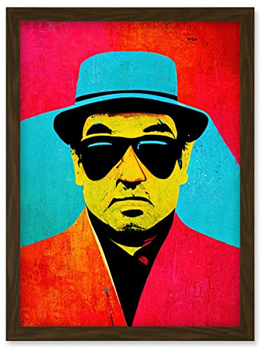 Wee Blue Coo Pop Art Bright Jazz Musician Pork Pie Hat Sunglasses Red Turquoise Yellow Artwork Framed Wall Art Print A4