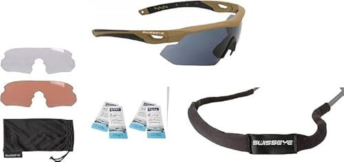 blntackle76 Set Swiss Eye® Tactical Brille balistiche Schutzbrille, Schießbrille, Sportbrille Wechselgläser, Etui, Brillenband & B0DPFXDT2Z Farbewahl (khaki/sand/coyote)