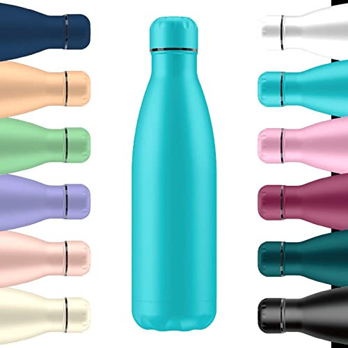 Mi Ko Mi Ka Botella de Agua Térmica de Acero Inoxidable Reutilizable | Sin BPA | Mantiene 24H Frio / 12H Calor | Hermética - Doble Pared a Prueba de Fugas (Azul Cielo, 500ml)