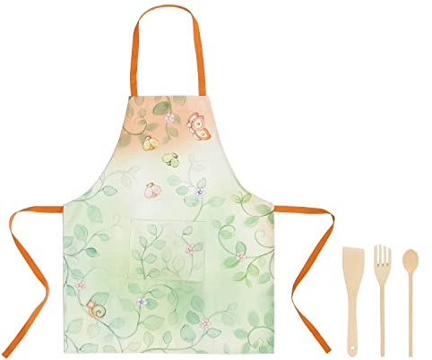 THUN Pasqua 2023, Set Grembiule 100% Cotone e 3 Mestoli in Legno di Faggio, Linea Pasqua Favolosa, 65x80 cm