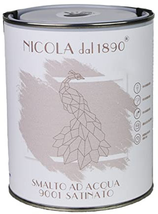 NICOLA VERNICI Smalto Acrilico a Base di Acqua, Per Interni ed Esterni, Made in Italy, Bianco Sporco Satinato - Formato 1 lt
