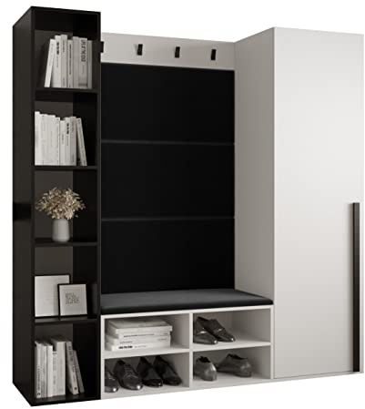 MEBLE KRYSPOL Garderobe MIRO Set 3 mit gepolsterten Paneelen Modern Design (Manila 18 (Schwarz), Weiß Matt + Schwarz Matt)
